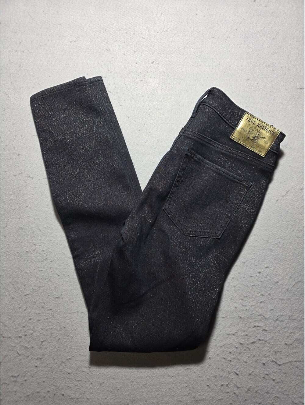 True Religion Halle High Rise Super Skinny Jeans Size 27 Gold Sparkle Sample